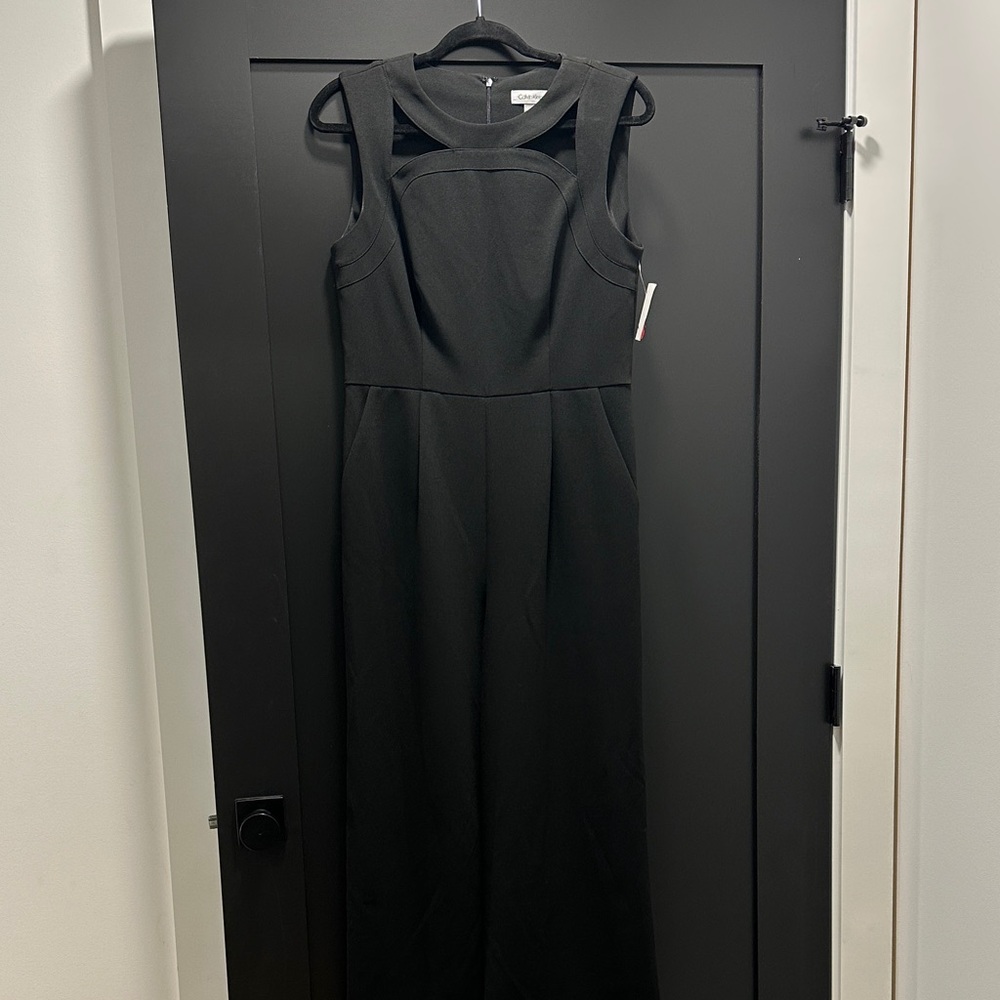 Calvin Klein Black Long Sleeve Illusion Neck Midi Dress